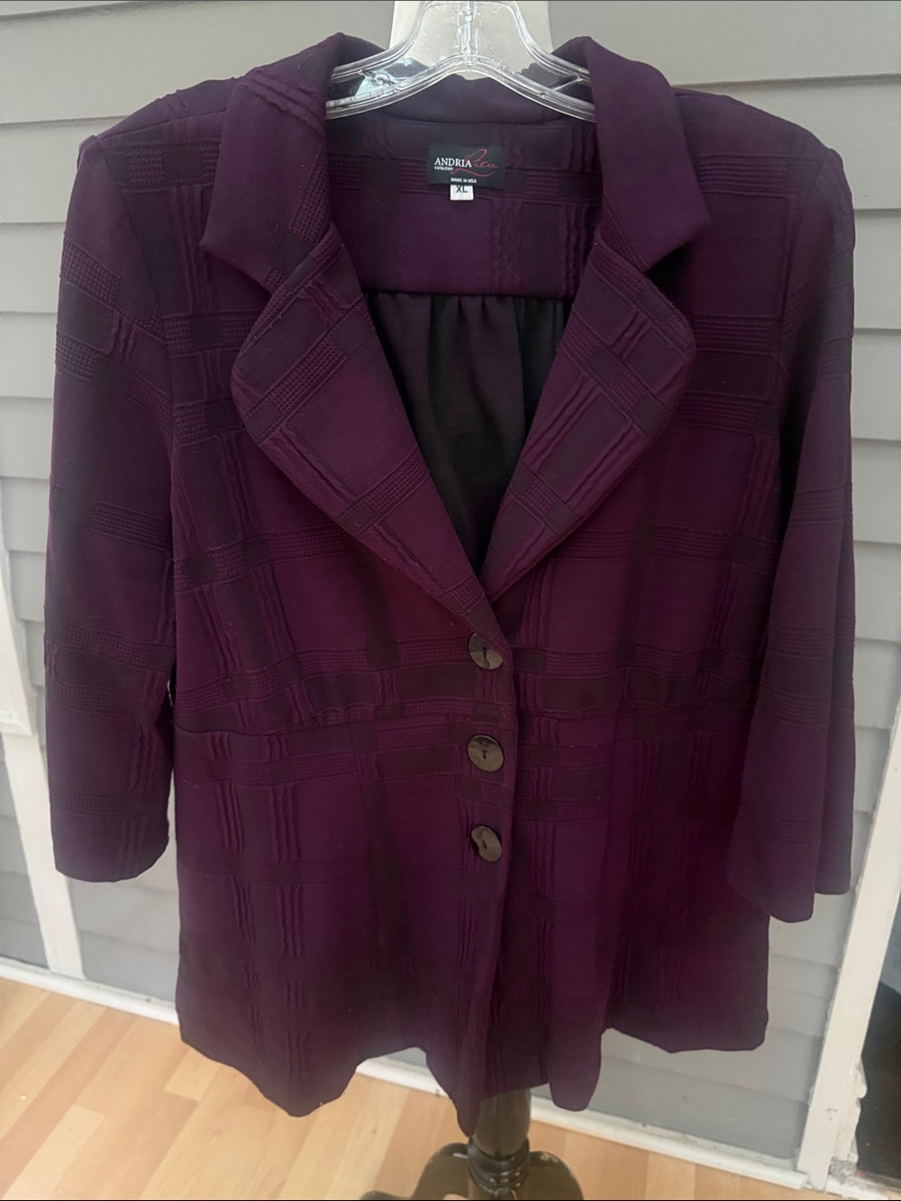 Andria Lieu Purple Textured Three-Button Blazer Jacket XL